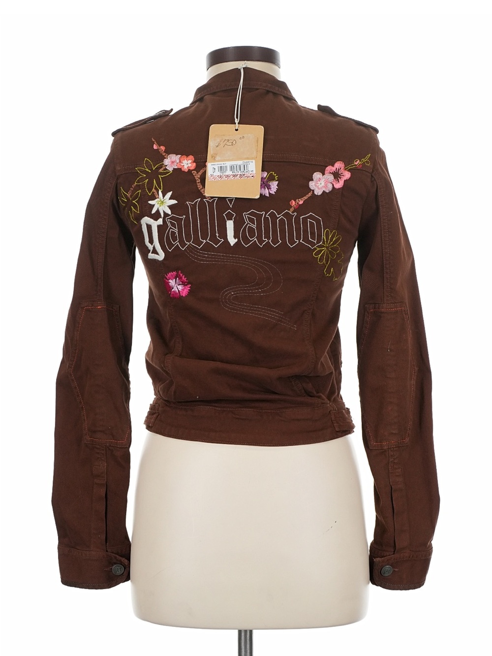 Galliano Brown Embroidered Utility Jacket with Floral Accents